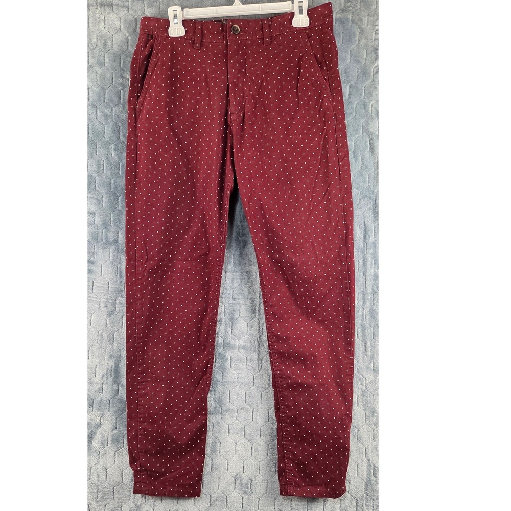 Denim & Flower Ricky Singh Men 30 Slim Fit Burgundy Polka Dot Chino Pants Stretc